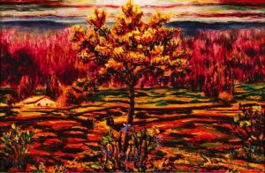 André-Evard-Baum-in-der-Landschaft-Öl-auf-Malkarton