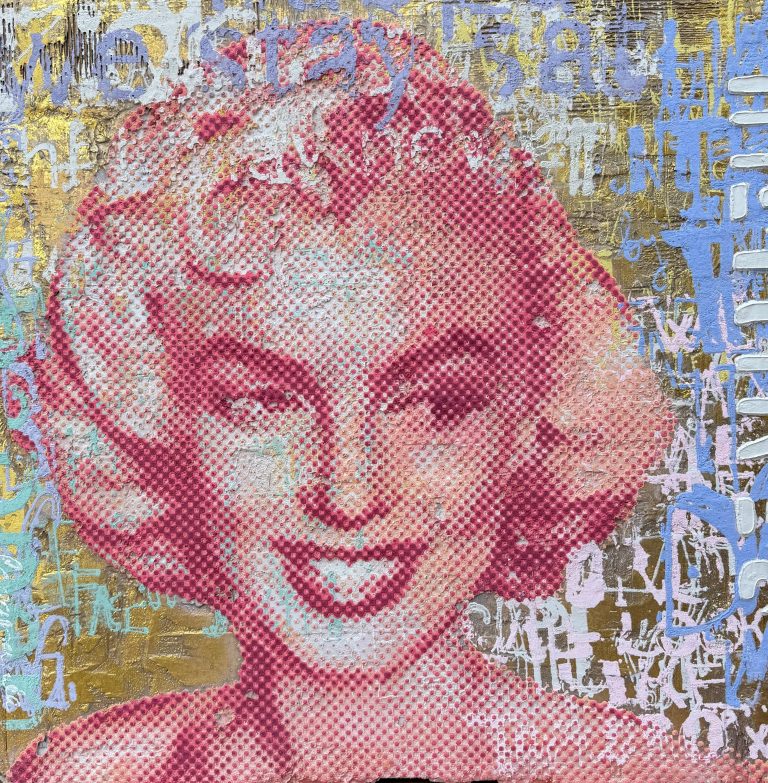Patrizia Casagranda, 100 Jahre Marilyn, Sculptural Dot Painting auf recyceltem Material, 100 x100 cm